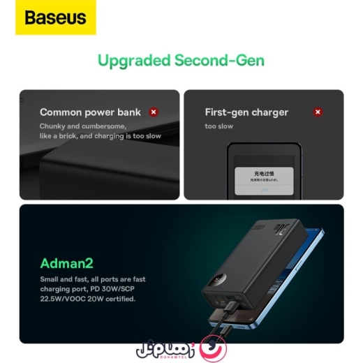 پاوربانک 2۰,۰۰۰ میلی&zwnj;آمپر ۳۰ واتی بیسوس مدل Baseus Adaman2 PPAD0501 Super VOOC