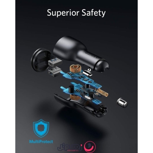 شارژر فندکی انکر 36 وات مدل Anker PowerDrive III 2-Port 36W Alloy A2729