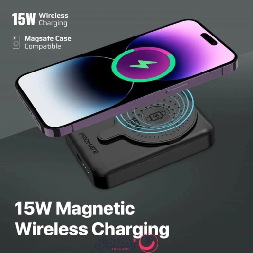 پاوربانک پرومیت مدل POWERMAG-DUO.BLACK ظرفیت 10,000 میلی&zwnj;آمپر ساعت و توان 20 وات