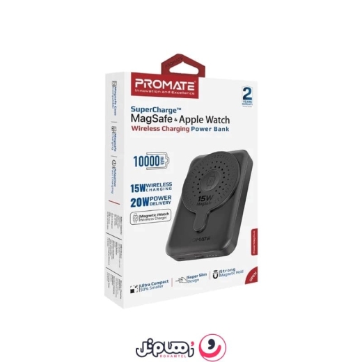 پاوربانک پرومیت مدل POWERMAG-DUO.BLACK ظرفیت 10,000 میلی&zwnj;آمپر ساعت و توان 20 وات