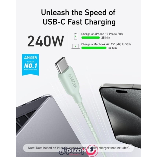 کابل تبدیل Type-C به Type-C انکر مدل Anker 544 USB-C to USB-C A80F6 طول 1.8 متر