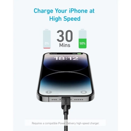 سرعت شارژ کابل تبدیل Type-C به لایتنینگ انکر مدل Anker 322 USB-C to Lightning A81B5 طول 0.9 متر