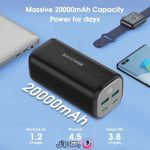 پاوربانک راوپاور مدل Ravpower RP-PB208 Pro ظرفیت 20,000 میلی آمپر و توان 70 وات