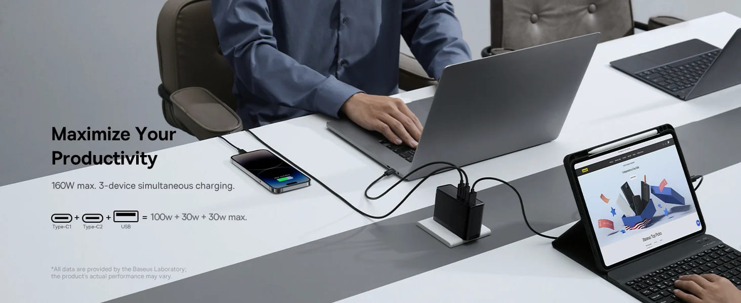 شارژر دیواری 160 وات باسئوس مدل GaN5 Pro به همراه کابل تبدیل USB-C