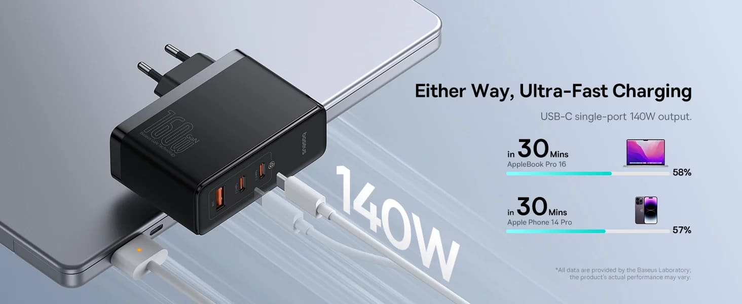 شارژر دیواری 160 وات باسئوس مدل GaN5 Pro به همراه کابل تبدیل USB-C