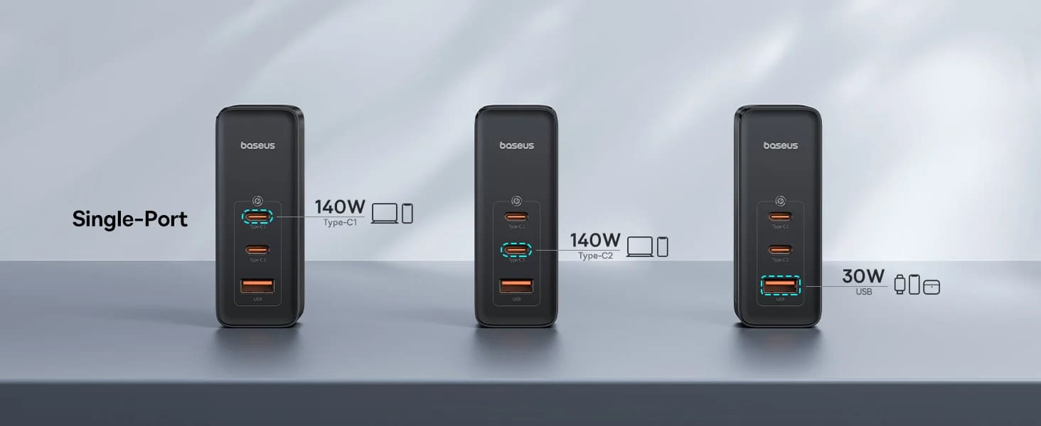 شارژر دیواری 160 وات باسئوس مدل GaN5 Pro به همراه کابل تبدیل USB-C