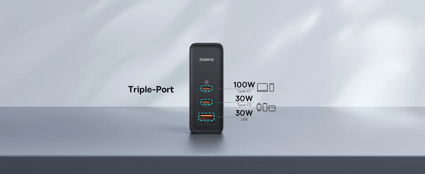 شارژر دیواری 160 وات باسئوس مدل GaN5 Pro به همراه کابل تبدیل USB-C