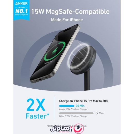 پایه نگهدارنده و شارژر بی&zwnj; سیم مگ سیف انکر Charging Station 15W Qi2 A25X1 توان 15 وات