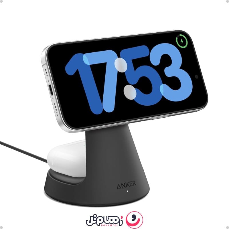 شارژر بیسیم 2 در ۱ انکر مدل MagSafe Compatible 2-in-1 Charging Stand 15W Qi2 A25M7