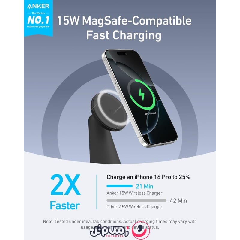 شارژر بیسیم 2 در ۱ انکر مدل MagSafe Compatible 2-in-1 Charging Stand 15W Qi2 A25M7