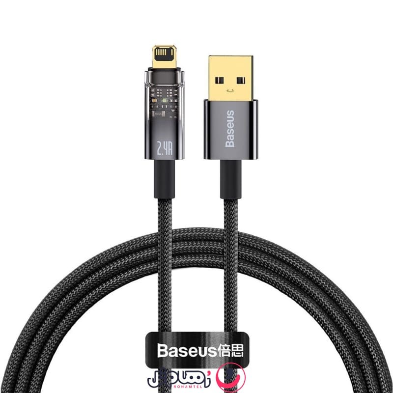 کابل شارژ سریع USB به لایتنینگ باسئوس مدل Auto Power-Off 2.4A طول 2 متر