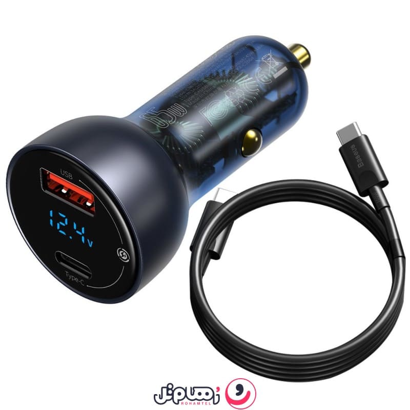 شارژر فندکی باسئوس TZCCKX-0G توان ۶۵ وات با کابل تایپ سی