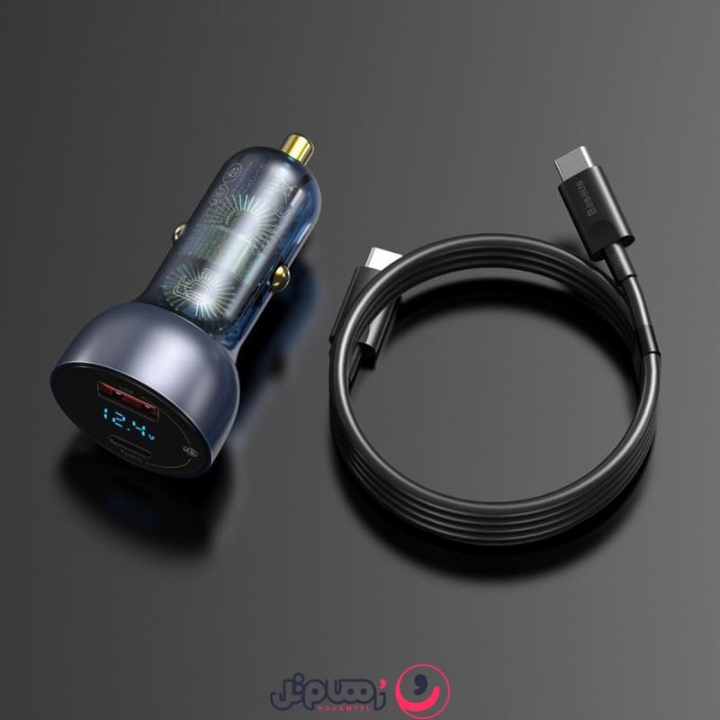 شارژر فندکی باسئوس TZCCKX-0G توان ۶۵ وات با کابل تایپ سی