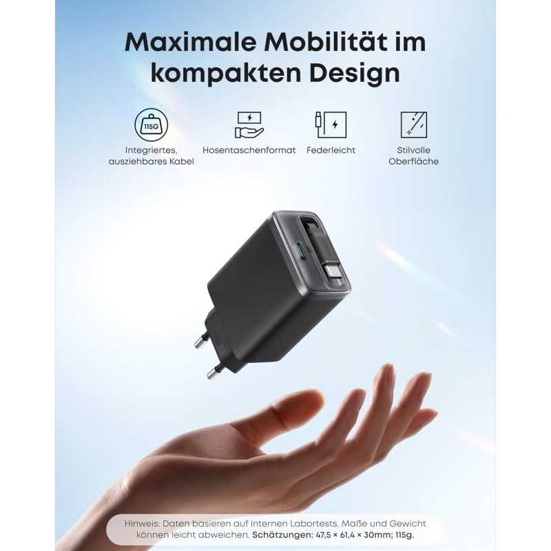 شارژر انکر به همراه کابل متصل مدل Anker Nano USB C Charger Block 35W Max 2-Port A2658