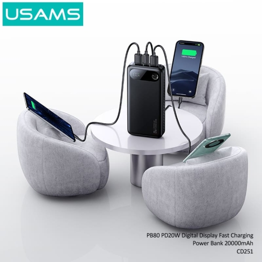 پاوربانک یوسمز مدل USAMS CD251 ظرفیت 20,000 میلی آمپر و توان 20 وات