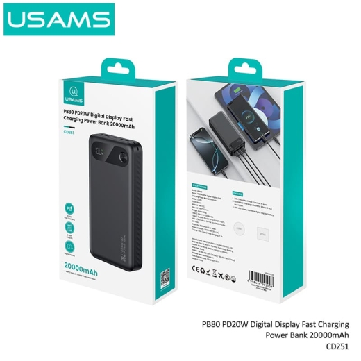 پاوربانک یوسمز مدل USAMS CD251 ظرفیت 20,000 میلی آمپر و توان 20 وات