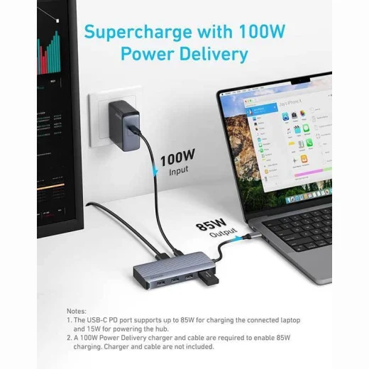 هاب USB-C انکر A8374 با شارژ