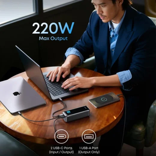 مجموع توان ۲۲۰ وات پاوربانک انکر Anker Prime A110B با ظرفیت 20,100mAh
